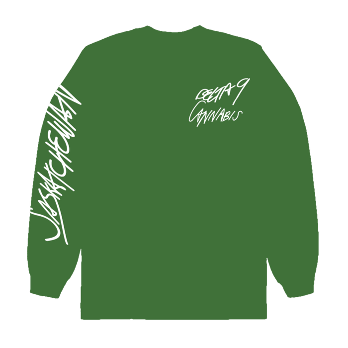 Delta 9 Cannabis - Scribble Logo with Flowers & Weeds Long-Sleeve Shirt - Saskatchewan Green